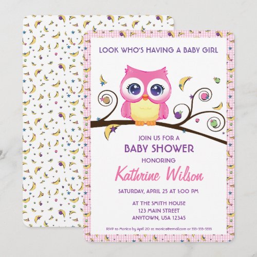 Whimsical Owl Baby Girl Shower Celestial Doodles  Invitation