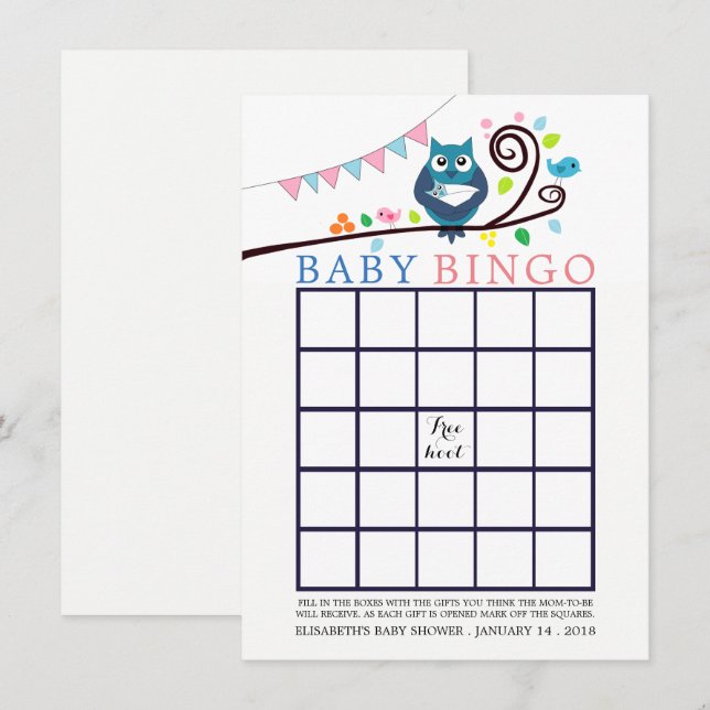 Whimsical Owl Baby Shower Bingo Invitation (Front/Back)