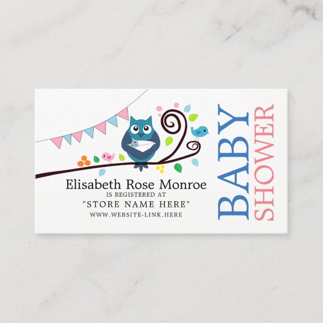 Whimsical Owl Baby Shower Gift Registry Enclosure Card (Front)