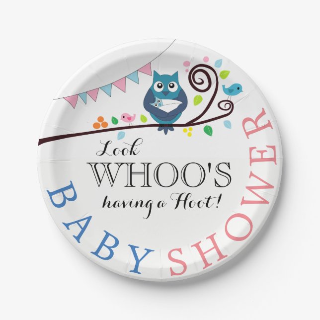 Whimsical Owl Baby Shower Paper Plates (Front)