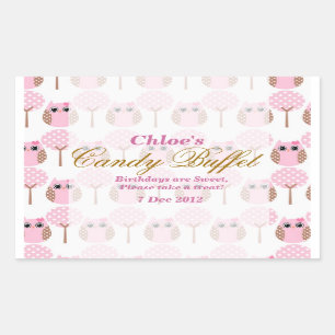 Whimsical Owl Birthday Candy Buffet Sticker