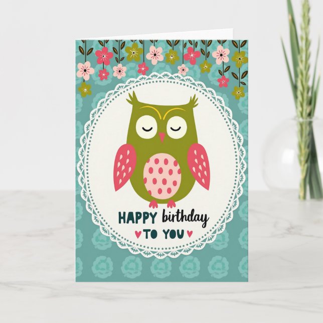 Whimsical Owl Birthday Card (Front)