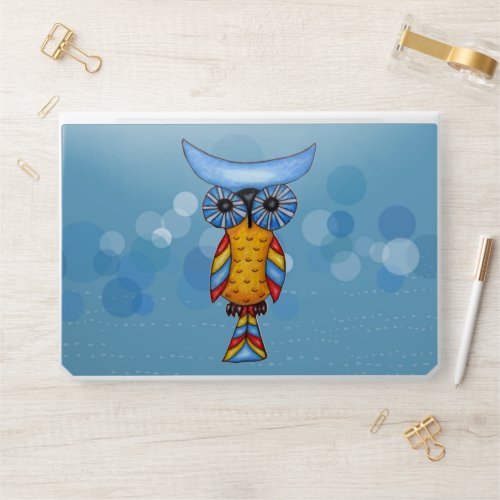 Whimsical Owl Blue Head Eyes Colorful Feathers HP Laptop Skin