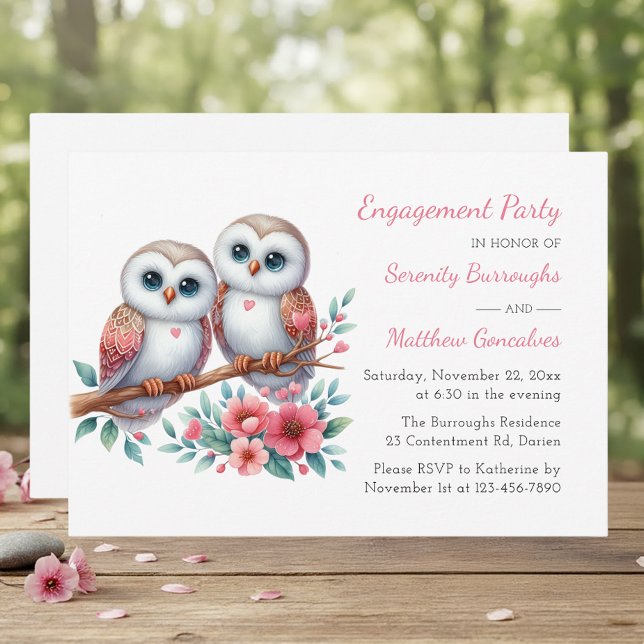 Whimsical Owl Couple Woodland Engagement Party Invitation (Creator Uploaded)