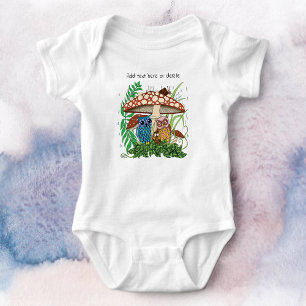 Whimsical Owl Family Rainy Forest Mushroom Blue Baby Bodysuit