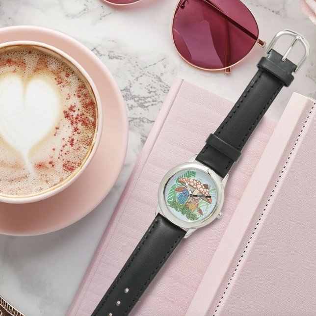 Whimsical Owl Family Rainy Forest Mushroom Blue Watch (Creator Uploaded)