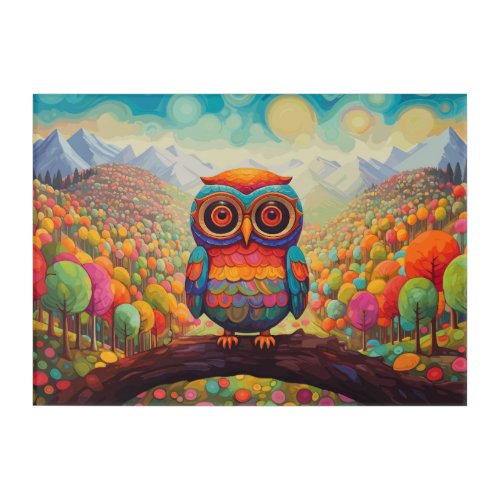 Whimsical Owl _ Forest of Colorful Trees Wall Art