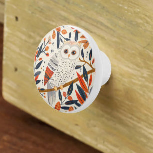 Whimsical Owl Illustration Fall Colors Ceramic Knob