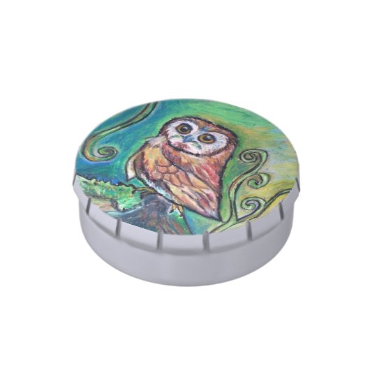 Whimsical Owl Jelly Belly Snip Snap Tin (Side)