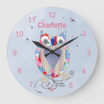 Whimsical Owl Kids Cute Wall Clock Personalized by Flissitations at Zazzle