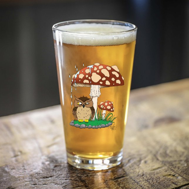 Whimsical Owl Mushroom Rain Shower Blue Glass (Creator Uploaded)