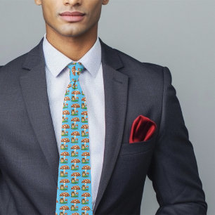 Whimsical Owl Mushroom Rain Shower Blue Neck Tie