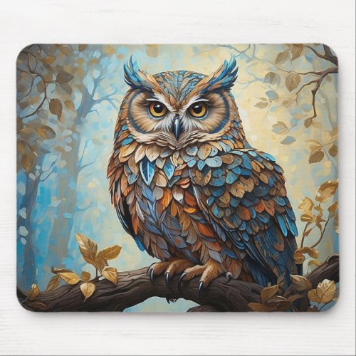 Whimsical Owl On A Branch Mouse Pad