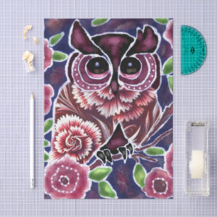 Whimsical Owl on Flowering Branch Decoupage Tissue Paper