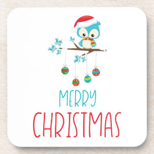 Whimsical Owl Ornament Branch Beverage Coaster