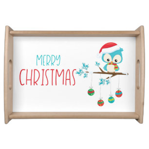 Whimsical Owl Ornaments Branch Serving Tray