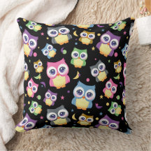 Whimsical Owl Pattern on Black Home Decor