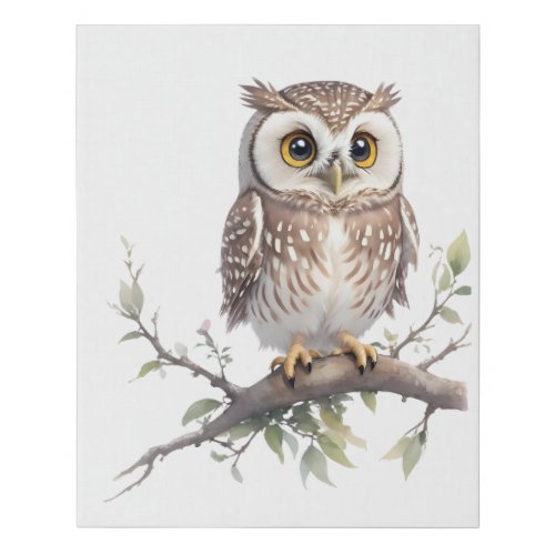 Whimsical Owl Perched in a Tree Faux Canvas Print