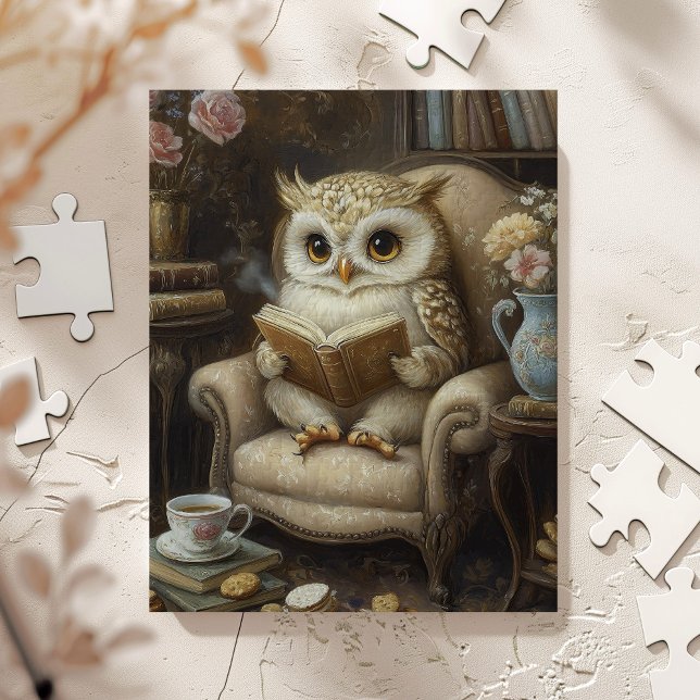 Whimsical Owl Reading Art Print Jigsaw Puzzle (Creator Uploaded)