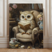 Whimsical Owl Reading Book Lover Art