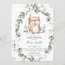 Whimsical Owl Rustic Greenery Neutral Baby Shower  Invitation