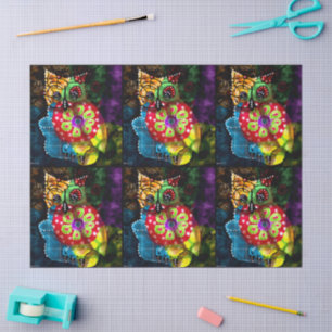 Whimsical Owl Talavera Style Bird Decoupage Tissue Paper