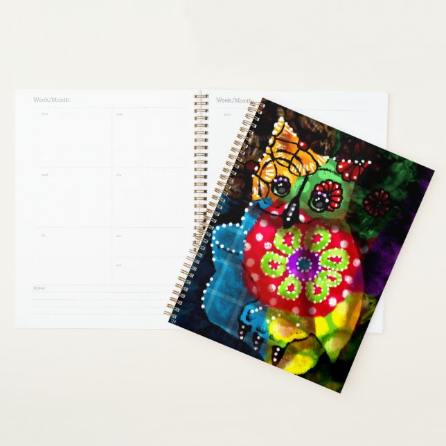 Whimsical Owl Talavera Style Green Red Blue Floral Planner (Display)