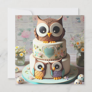 WHIMSICAL OWL THEMED BIRTHDAY CAKE INVITATION