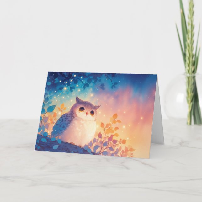 Whimsical Owl Under a Starry Glow Card (Front)