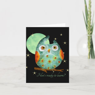 Whimsical Owl Watercolor Style Name School On Back Card