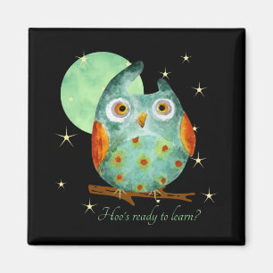 Whimsical Owl Watercolor Style Name School On Back Magnet