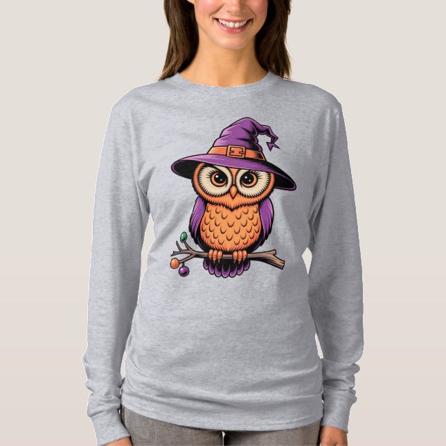 Whimsical Owl Witch T-Shirt (Front)