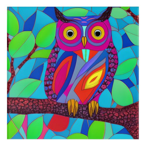Whimsical Owl with Colorful Feathers Acrylic Print