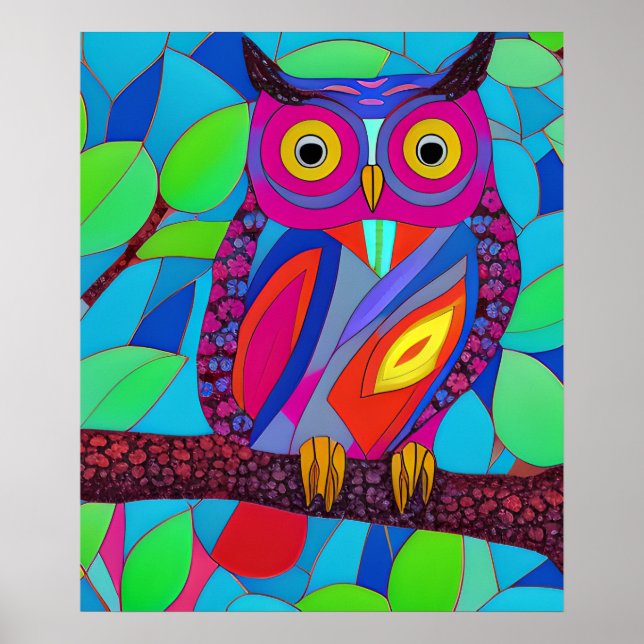 Whimsical Owl with Colorful Feathers Poster (Front)