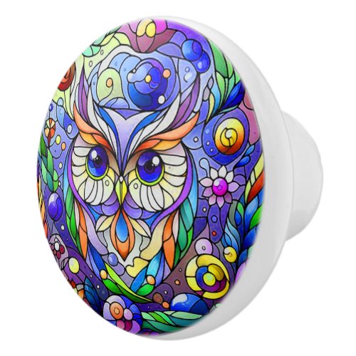 Whimsical Owl With Sapphire Eyes Ceramic Knob