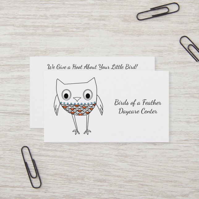 Whimsical Owl Woodland Creatures, Daycare Center Business Card (Front/Back In Situ)