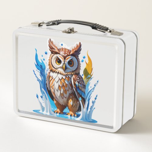 Whimsical OwlBear with Water Splashes Metal Lunch Box