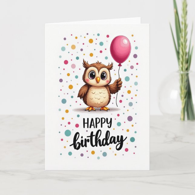 Whimsical Owlet Birthday Card (Front)