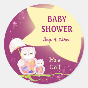 Whimsical Owls Baby Shower Favor Classic Round Sticker