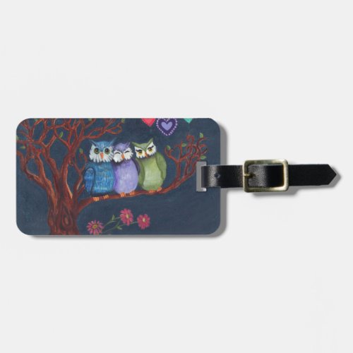 Whimsical Owls _ Basking in the Midnight Sparkle Luggage Tag