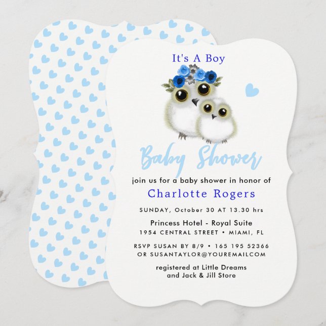 Whimsical Owls Cute  Baby Boy Shower Invitation (Front/Back)