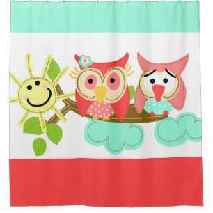Whimsical Owls on Branch with Sunshine Shower Curtain