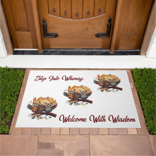 Whimsical Owls Perched on Branch Doormat 