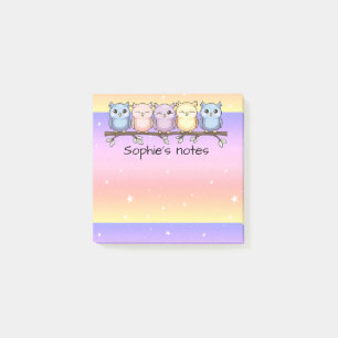 Whimsical Owls Under a Starlit Sky Personalized Post-it Notes