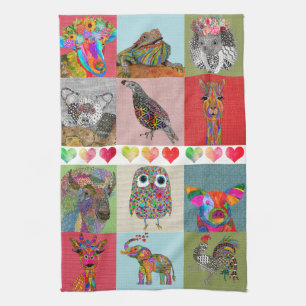 Whimsical Painted Animal Assortment Kitchen Towels