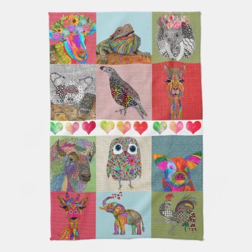 Whimsical Painted Animal Assortment Kitchen Towels