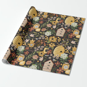 Whimsical Painted Bee Hives Honey Wrapping Paper