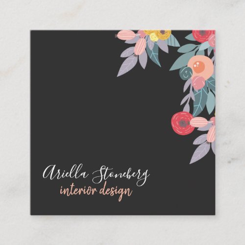 Whimsical Painted Bloom Interior Designer Square Business Card