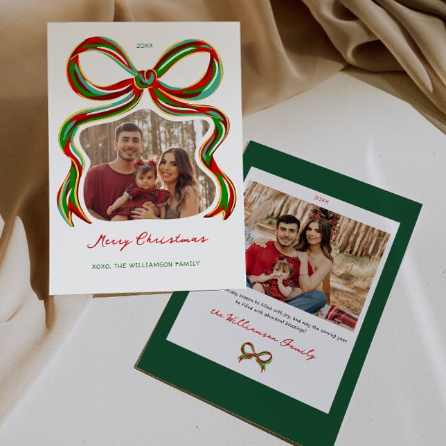 Whimsical Painted Bow Christmas Photo Card (Whimsical Painted Bow Christmas Photo Card)