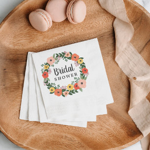 Whimsical Painted Floral Wreath Bridal Shower Napkins